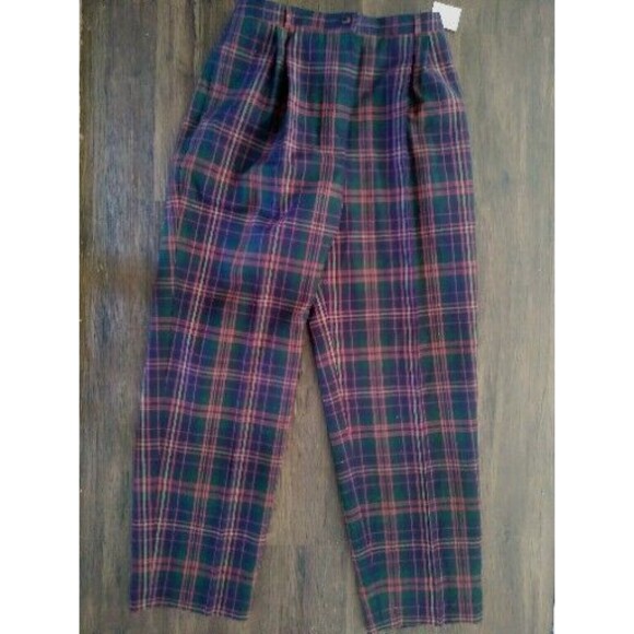 Vintage Deadstock Harve Benard Pleated Wool Plaid Trousers Sz14 80s 90s Academia - Picture 5 of 5